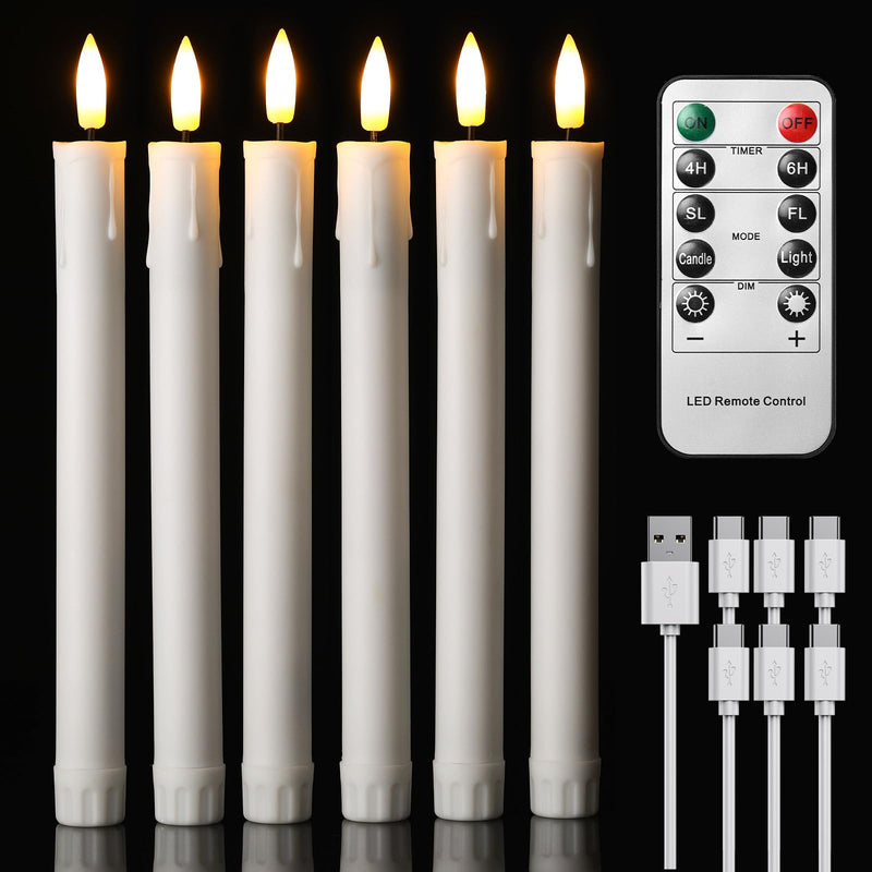 EXTSUD 6er LED Stabkerzen Wiederaufladbare LED Stabkerzen mit Timer und Fernbedienung Weicher Silikon Wachskern, Einzigartiges Tranen-Design LED Kerzen fur Zimmer Hochzeit Esstisch und Gartenparty