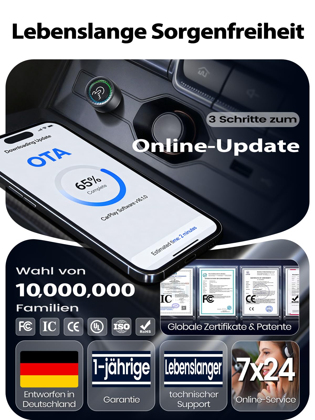 CarPlay Wireless Adapter Android Auto AutobesitzerundAutofahrer EinTastenWechsel Stabil