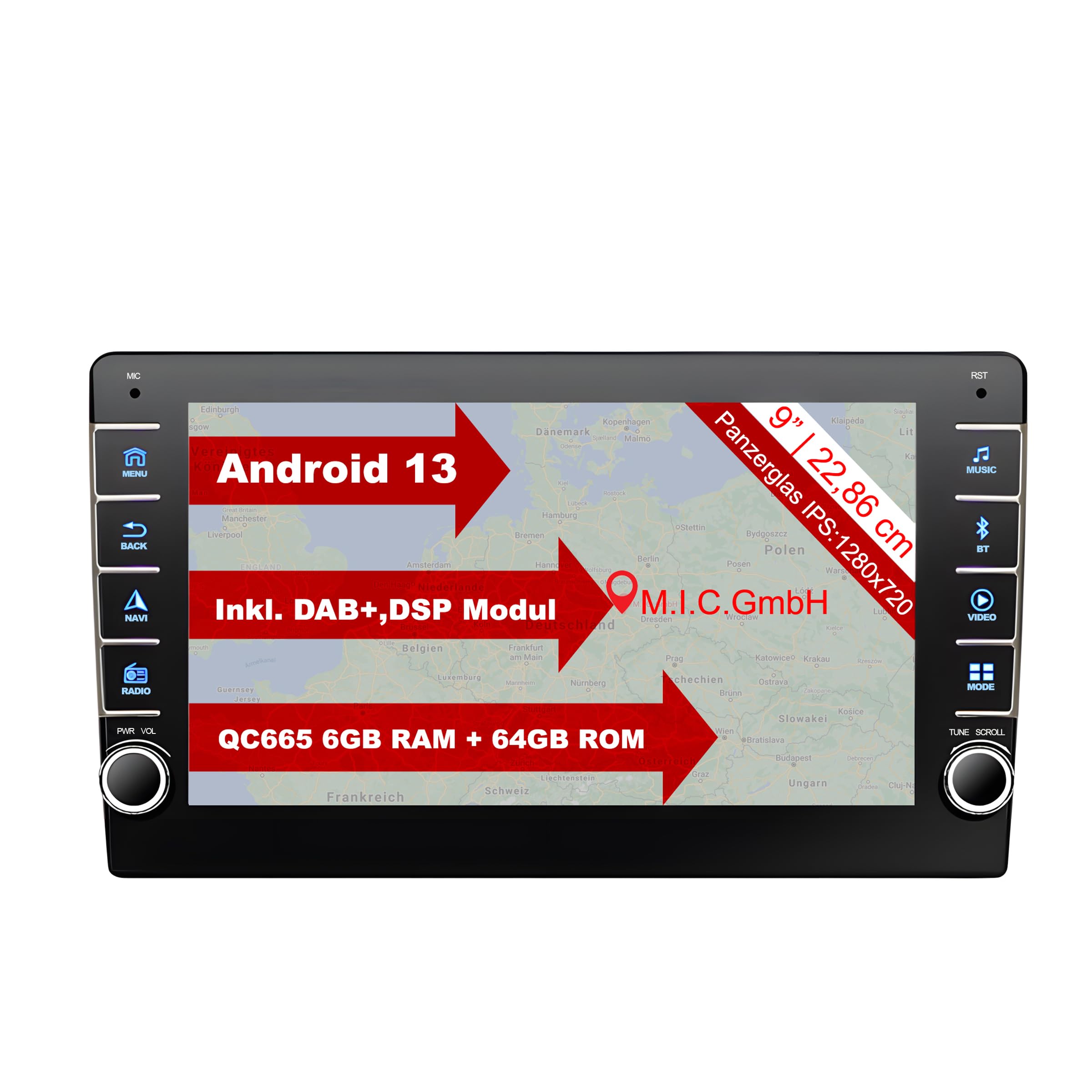 M.I.C. AVM9 Android 13 Autoradio mit navi: Snapdragon 665 6G+64G;8" IPS Display;4G SIM,Carplay,Android Auto,DAB+,DSP,BT 5,GPS: Ersatz für MQB Golf7 Octavia Passat Sportsvan Superb Tiguan Touran