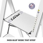 KINGRACK Leiter Aluminium, Trittleiter 4 stufen klappbar, leiter 4 stufen mit Handlauf, rutschfeste Haushaltsleiter mit Klappsicherung, Aluleiter Belastbar bis 150 kg, für Zuhause, Büro, Garten,Silber
