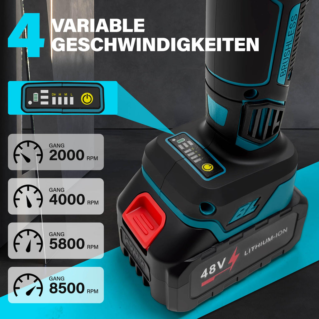 Akku Winkelschleifer 125mm für Makita 18V Akku (Ohne Akku), 8500U/min, Bürstenloser Profi-Schleifer 4-stufige Regelung, Kabellos Schleifer mit Zusatzhandgriff für Trennen, Schleifen & Bürsten