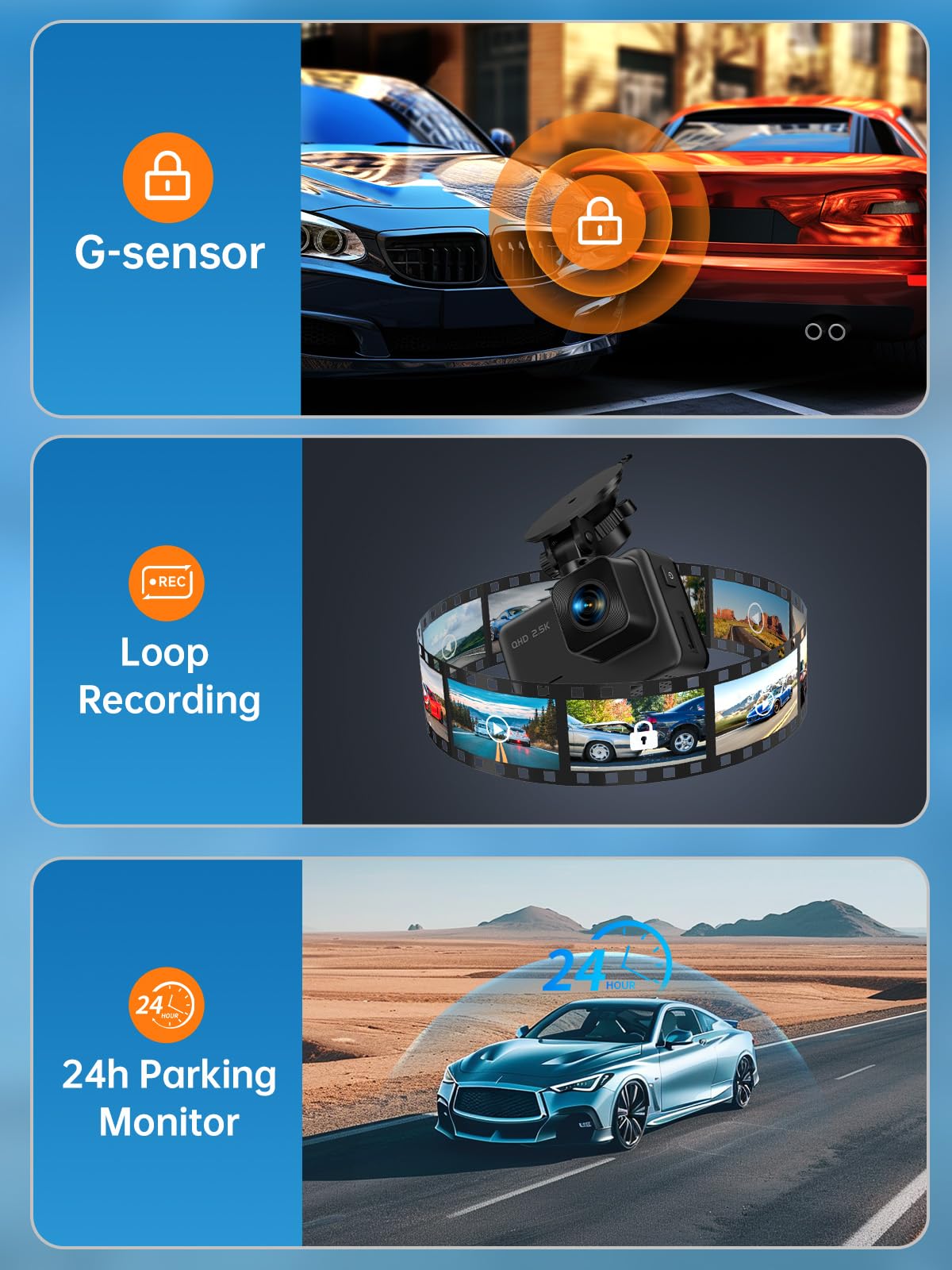 Dashcam Auto Vorne Hinten, 2" IPS-Bildschirm Mini Auto Kamera, 2,5K+1080P Full HD Dash Cam für Autos mit G-Sensor, 170°Weitwinkel, 24H Parküberwachung, Loop-Aufnahme, Nachtsicht, 32-GB-Karte