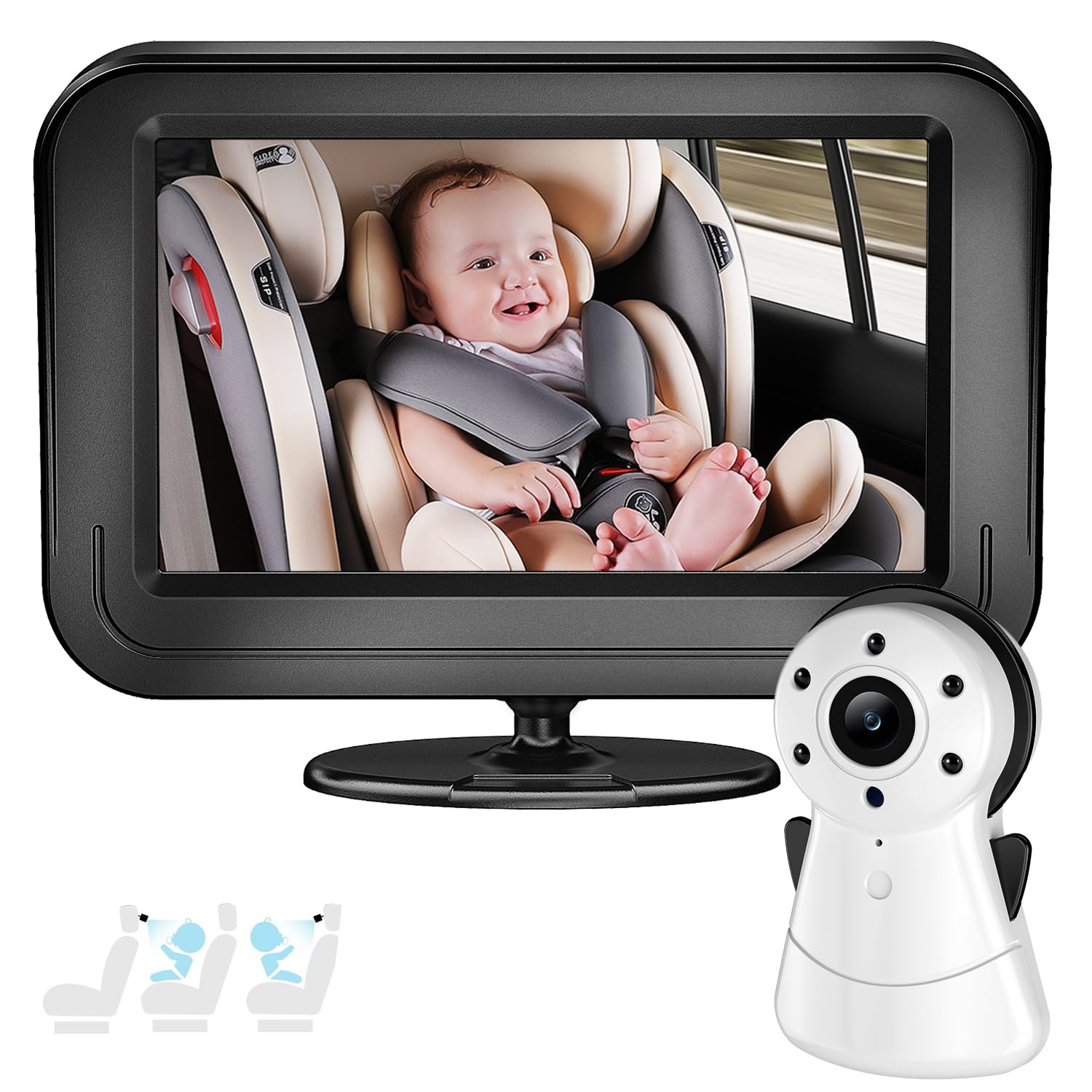 FNITAER Baby Kamera Auto mit 4.3" Display, Spiegel auto baby rückbank 1080P,Babyautospiege mit HD Nachtsicht und 120°-Betrachtungswinkel,Auto-Babyphone einfache Installation Cigarette Lighter,Schwarz