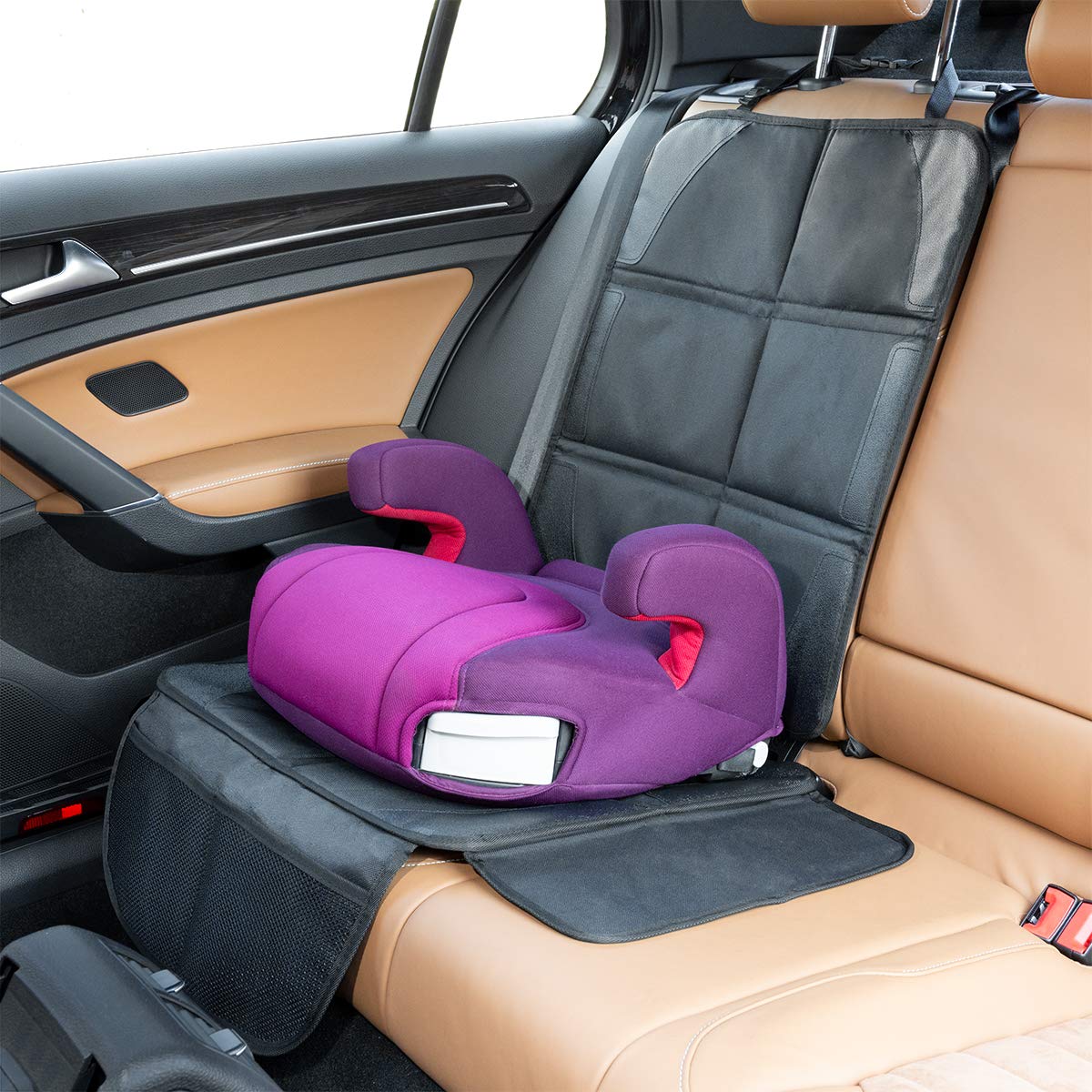 LIONSTRONG® Kindersitzunterlage Autositzschoner [ISOFIX GEEIGNET] - wasserabweisender Polyester Stoff schwarz - Sitzschutz Sitzschoner Auto Kindersitz - universell kompatibel (Schwarz)