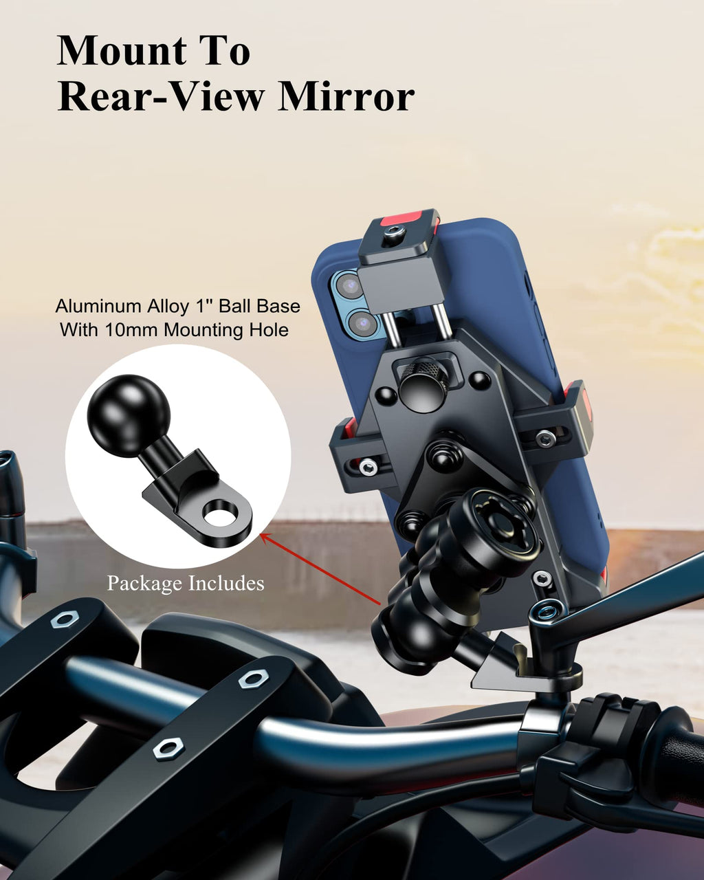 BRCOVAN Aluminiumlegierung Motorrad Handyhalterung mit Vibrationsdämpfer, Diebstahlsichere Handy Motorradhalterung, Verstellbar Lenker Handyhalter für Fahrrad, Roller, ATV, für 4,7-7,2 Zoll Smartphone