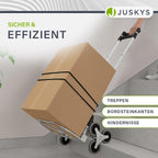Juskys Treppensackkarre klappbar & bis 80 kg belastbar - Alu Mini Sackkarre für Treppen - mit Handschuhen & Expanderseilen - Treppensteiger klein