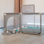 Selonis Laufstall Mit Korb Und 100 Bälle Laufgitter Für Kinder, Grau:Weiß/Grau/Puderrosa