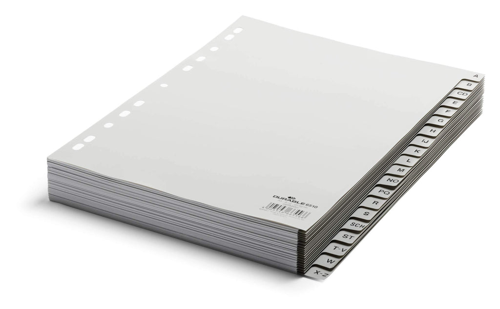Durable A-Z Register (A4, geprägte Taben, 20tlg., aus PP, volldeckend) 20 Stück, grau, 651010