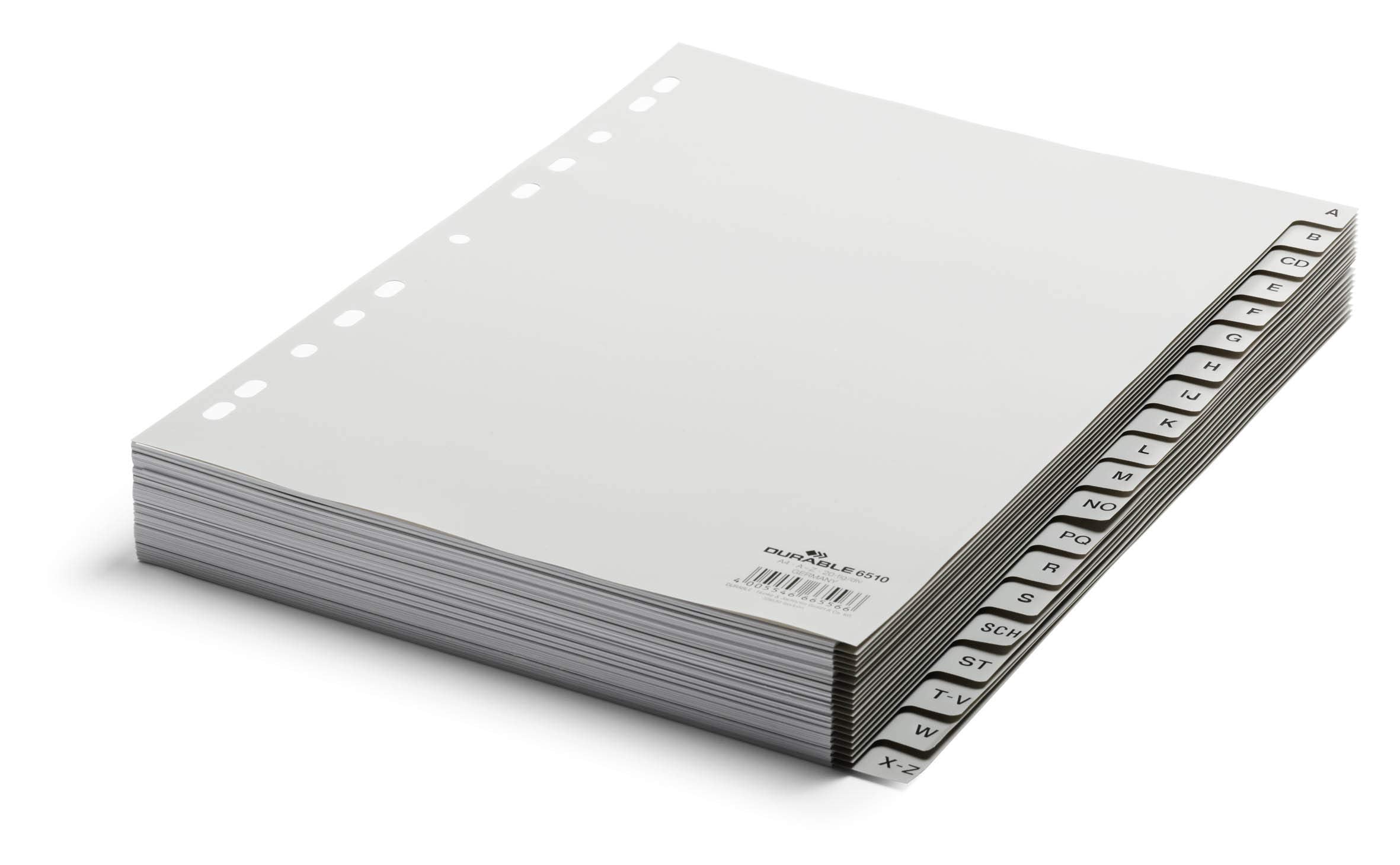Durable A-Z Register (A4, geprägte Taben, 20tlg., aus PP, volldeckend) 20 Stück, grau, 651010