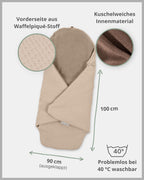 ULLENBOOM Einschlagdecke Babyschale, 100% OEKO-TEX Materialien, Sand (Made in EU) - Babydecke für Kindersitz oder Kinderwagen, kuschelige Decke für Babys, Ideal für Herbst und Winter