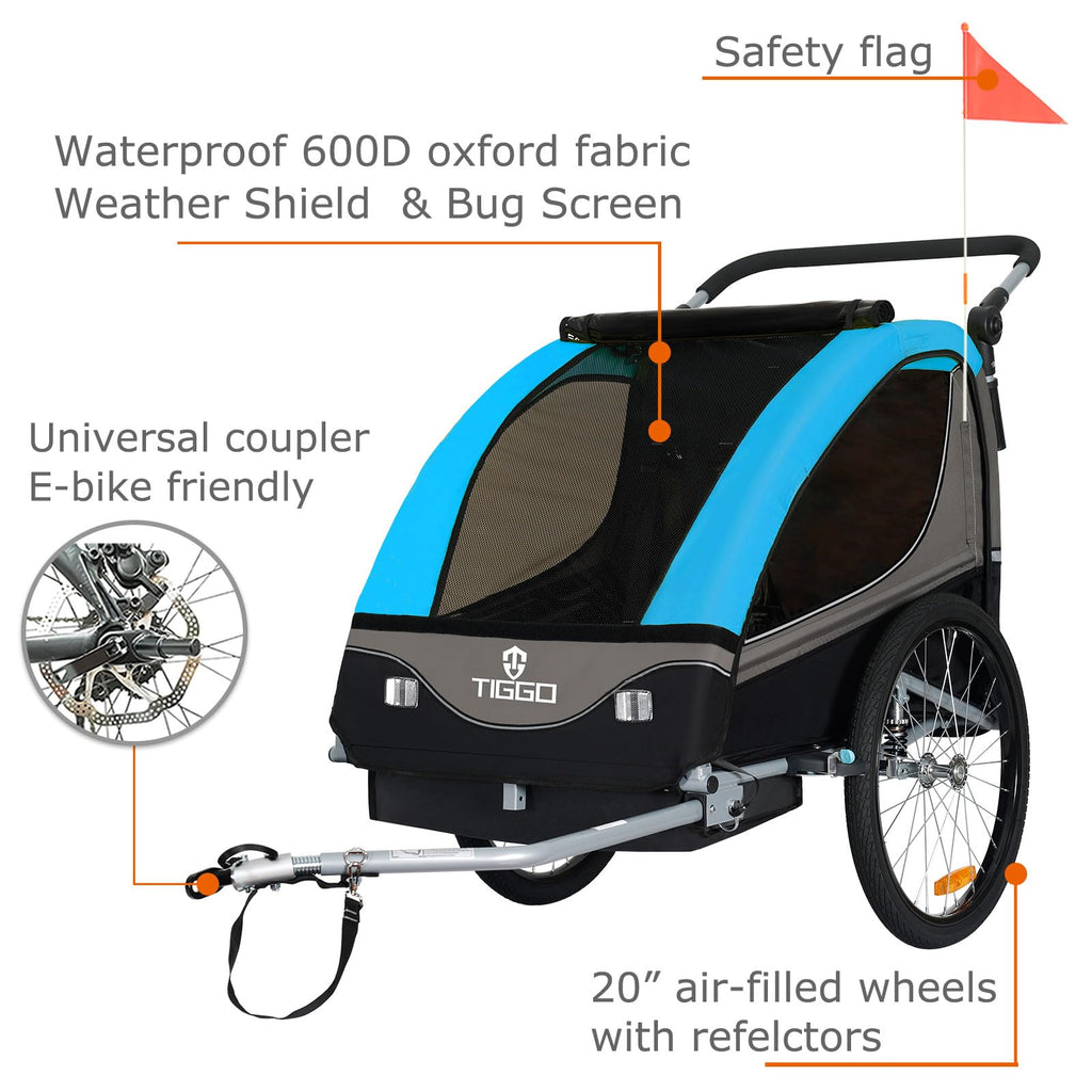 Tiggo S2 Kinderanhänger mit Federung Jogger 2 in 1 Kinder Buggy fahrradanhänger Anhänger 360° Drehbar