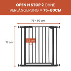 hauck Open N Stop 2, Schwarz - Kinderschutzgitter Hundegitter, Verstellbare Breite 75-80 cm, 77 cm Hoch, Beidseitige Einhand Öffnung, ohne Bohren, für Innen