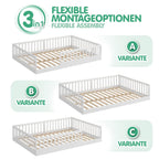 CADANI Timi Kinderbett 140x200 cm Bodenbett, Rausfallschutz abnehmbar, bis 200 kg belastbar, Roll-Lattenrost, Montessori Kiefer Massivholz Bett, 3 Aufbauvarianten, Umbaubar, Weiß