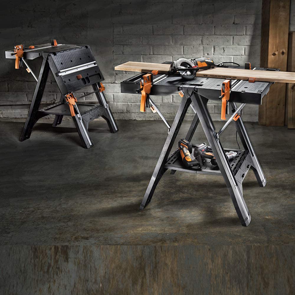 WORX PEGASUS WX051 mobile multifunktionale Werkbank - hochwertiger Arbeitstisch klappbar für die Werkstatt, max. Belastung 450kg – inkl. Schnellklemmvorrichtung – hohe Stabilität & große Arbeitsfläche