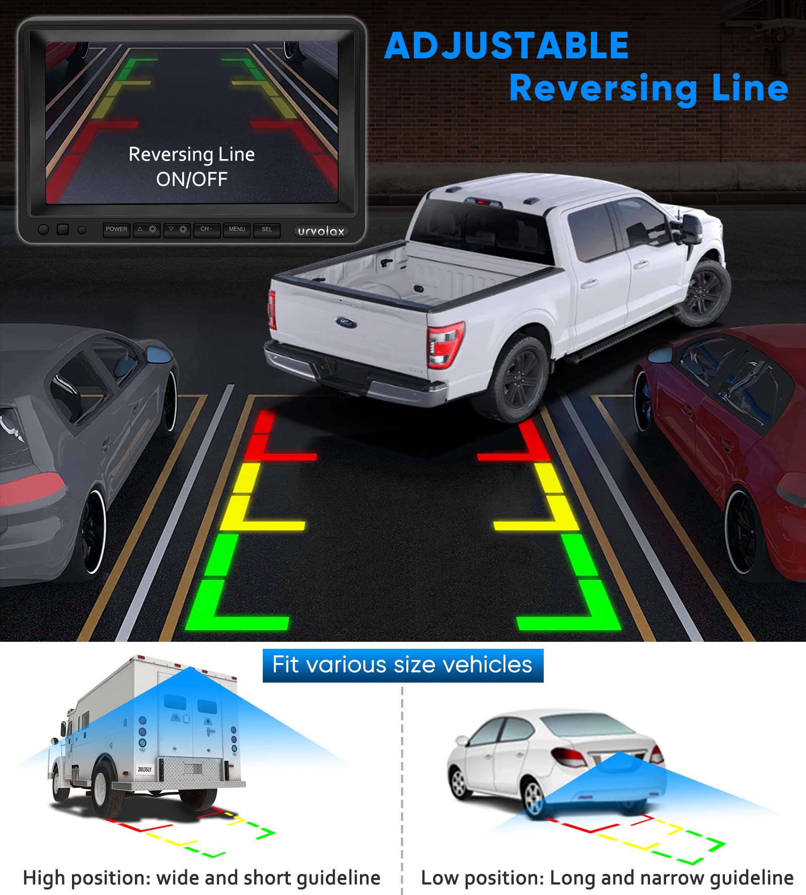 URVOLAX 100% Rückfahrkamera Kabellos: 6700mAh Wiederaufladbare Batterie Magnetische Rückfahrkamera Funk - 7 Zoll Monitor Videoaufzeichnung- DIY Installation für Wohnmobil Wohnwagen Anhänger LKW (65X)