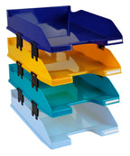 Exacompta 113202SETD 4er Pack Briefablage BeeBlue aus Recycling-Kunststoff DIN A4. Ideale Briefkörbe für Ihre Organisation. Stapelbare Ablagekörbe farbig sortiert Blauer Engel Combo Midi