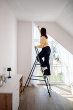 DRABEST - Stehleiter - mit 5 Stufen - bis 125 kg belastbar - 1,73 m lang - Arbeitshöhe 3 m - Trittleiter, Bockleiter aus Stahl pulverbeschichtet - für Haushalt, Malerarbeiten - Grau