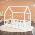 ML-Design Kinderbett 70x140 cm mit Rausfallschutz, Dach und Lattenrost, Weiß, Massivholz Kinder Bett, Hausbett für Mädchen/Jungen, Bettenhaus aus massivem Kiefernholz, Bodenbett Jugendbett Kinderhaus