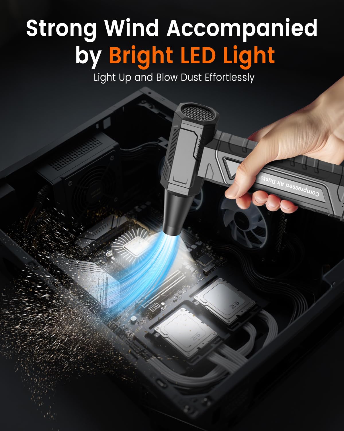 Elektrische Staubgebläse Druckluftspray für PC Reinigung - Electric Air Duster 200000 RPM, 4-Gang Einstellbare Mini-Gebläse mit Akku, Luftgebläse für Tastatur, Haus, Outdoor, Auto, W18, Schwarz