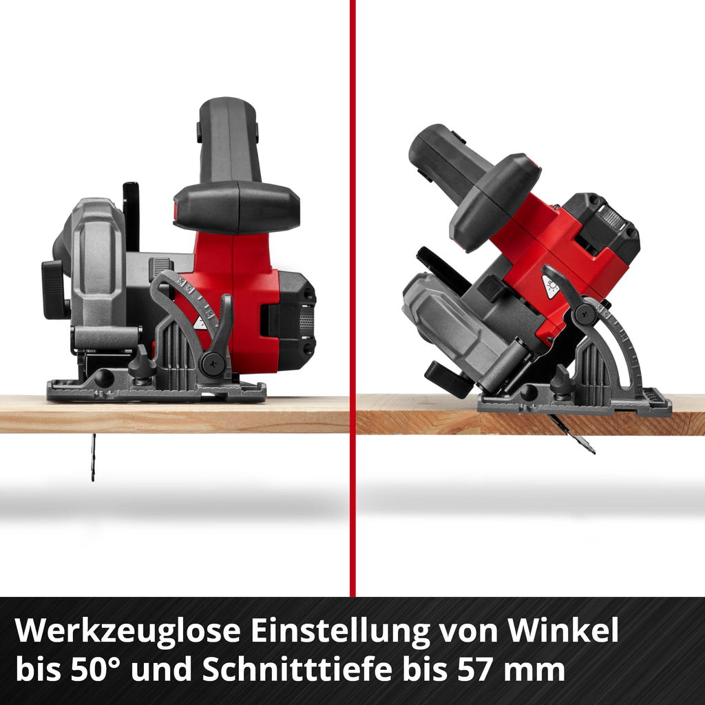 Einhell Akku-Handkreissäge TE-CS 18/165-2 Li - Solo Power X-Change (18 V, Ø 165 mm Sägeblatt, 57 mm Schnitttiefe, werkzeuglose Einstellung, LED, ohne Akku)