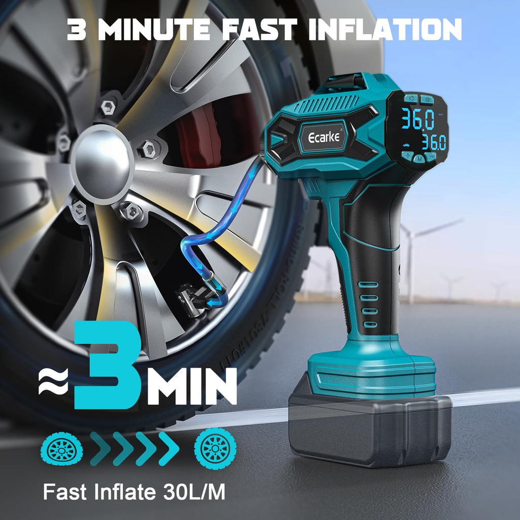 Ecarke Akku-Autokompressor für Makita 18V Li-Ion, Max. 11 bar, Tragbare Akku Luftpumpe mit Digitalem Manometer, Luftkompressor akku für Auto, Motorrad, Fahrrad, Sportbälle
