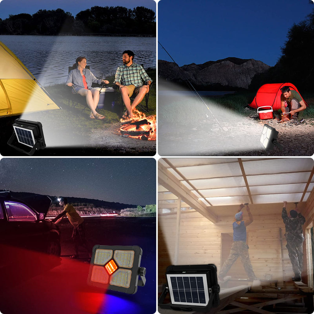 ERAY 150W LED Baustrahler Akku Solar Arbeitsleuchte Tragbare, 15000mAh LED Strahler Akku, LED Arbeitsleuchte 296 Perlen/5 Modi/USB-Wiederaufladbar, Campinglampe Tragbar für Camping Notfälle Keller