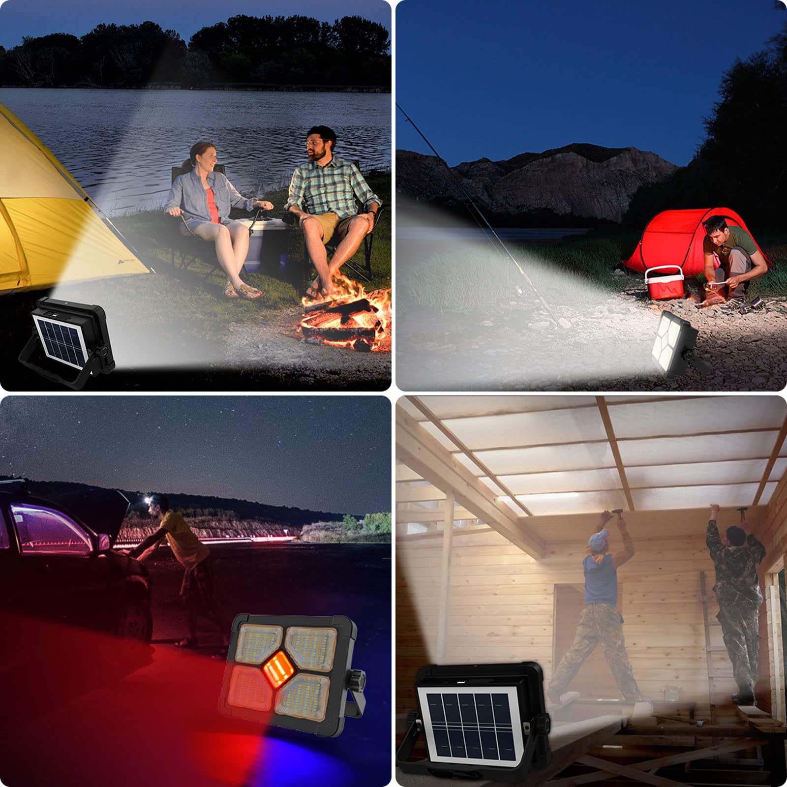 ERAY 150W LED Baustrahler Akku Solar Tragbare Mit Fernbedienung, 15000mAh LED Strahler Akku, LED Arbeitsleuchte 296 Perlen/5 Modi/USB-Wiederaufladbar, Campinglampe Tragbar für Camping Notfälle Keller