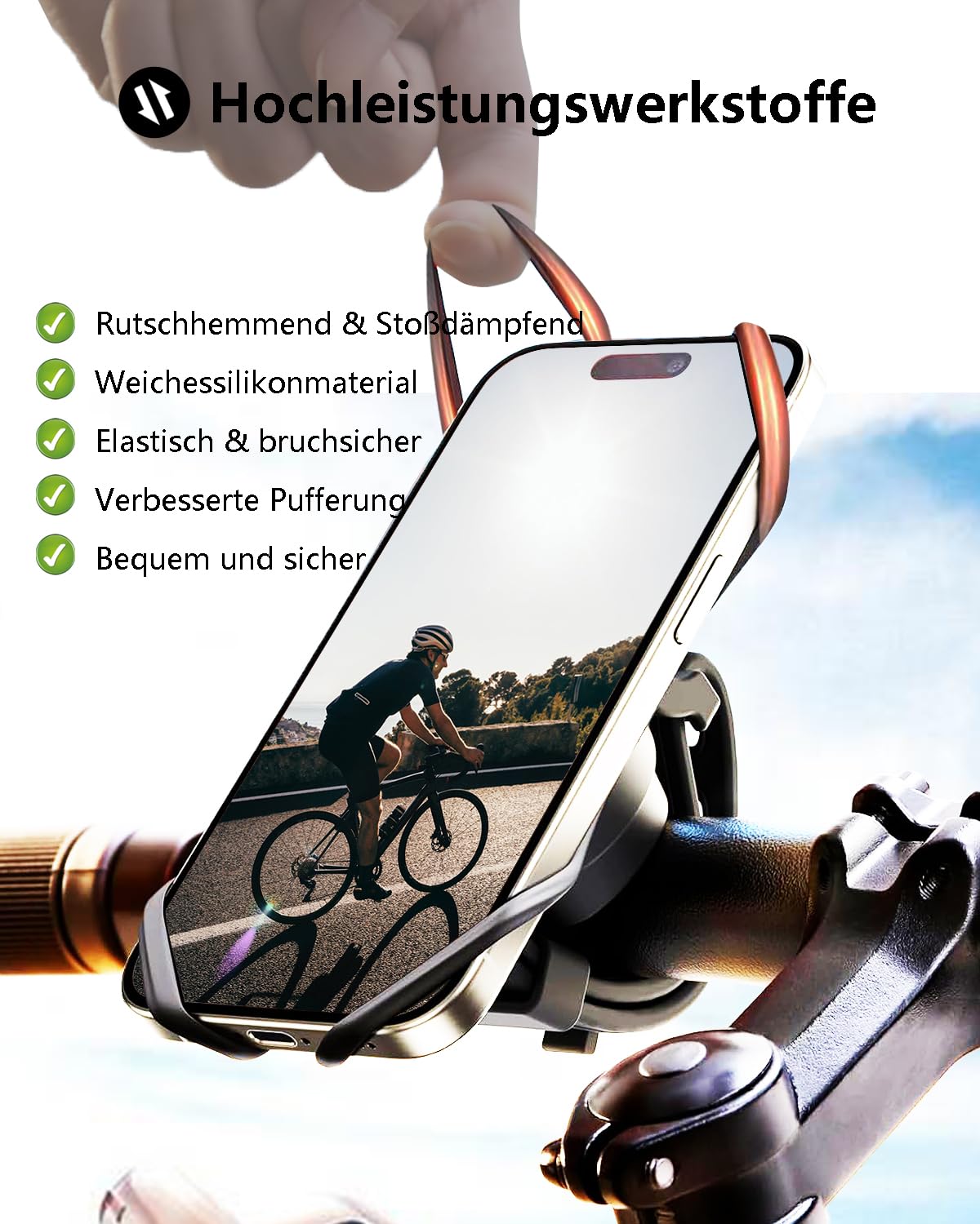 Zoeley Handyhalterung Fahrrad, Universal Handyhalterung Motorrad【1s-Installation】Abnehmbare 360° Drehen【Silikon Anti-Vibration】Fahrradhalterung Lenker Rennrad für alle 4.0-7 Zoll Smartphone (Black)