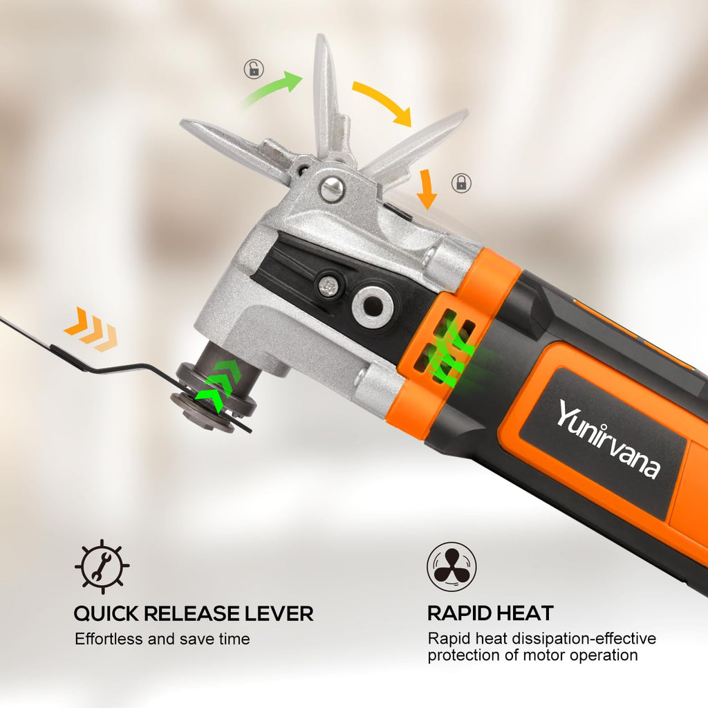 Yunirvana 400W Oszillierendes Multifunktionswerkzeug, oszillierend, 6 variable Geschwindigkeiten, 15.000 – 22.000 U/min, Oszillierender Winkel: 4 °, 28 Zubehörteile, Multiwerkzeug zum Schneiden