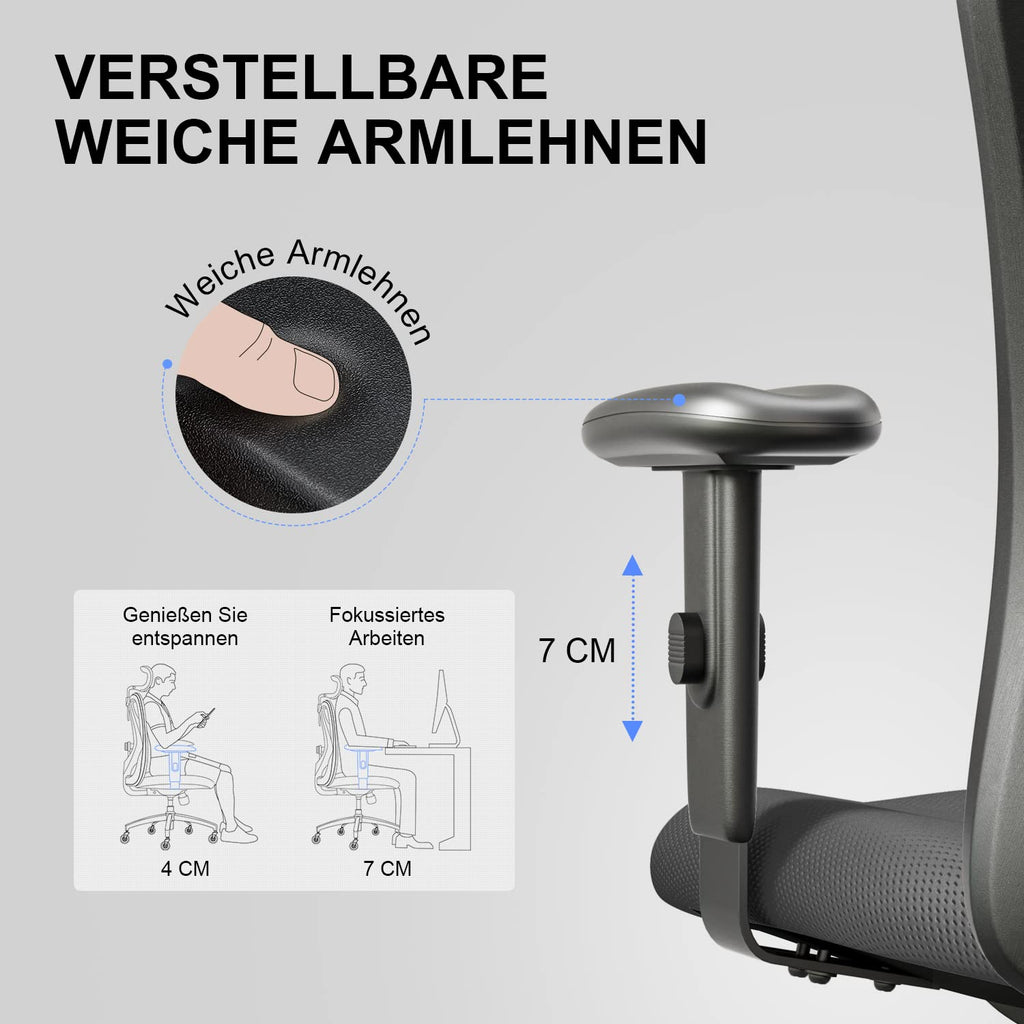 SIHOO Bürostuhl Ergonomischer [TESTSIEGER] Schreibtischstuhl, Drehstuhl hat Verstellbarer Lordosenstütze, Kopfstütze und Armlehne, Höhenverstellung und Wippfunktion, bis 150kg/330LB Belastbar