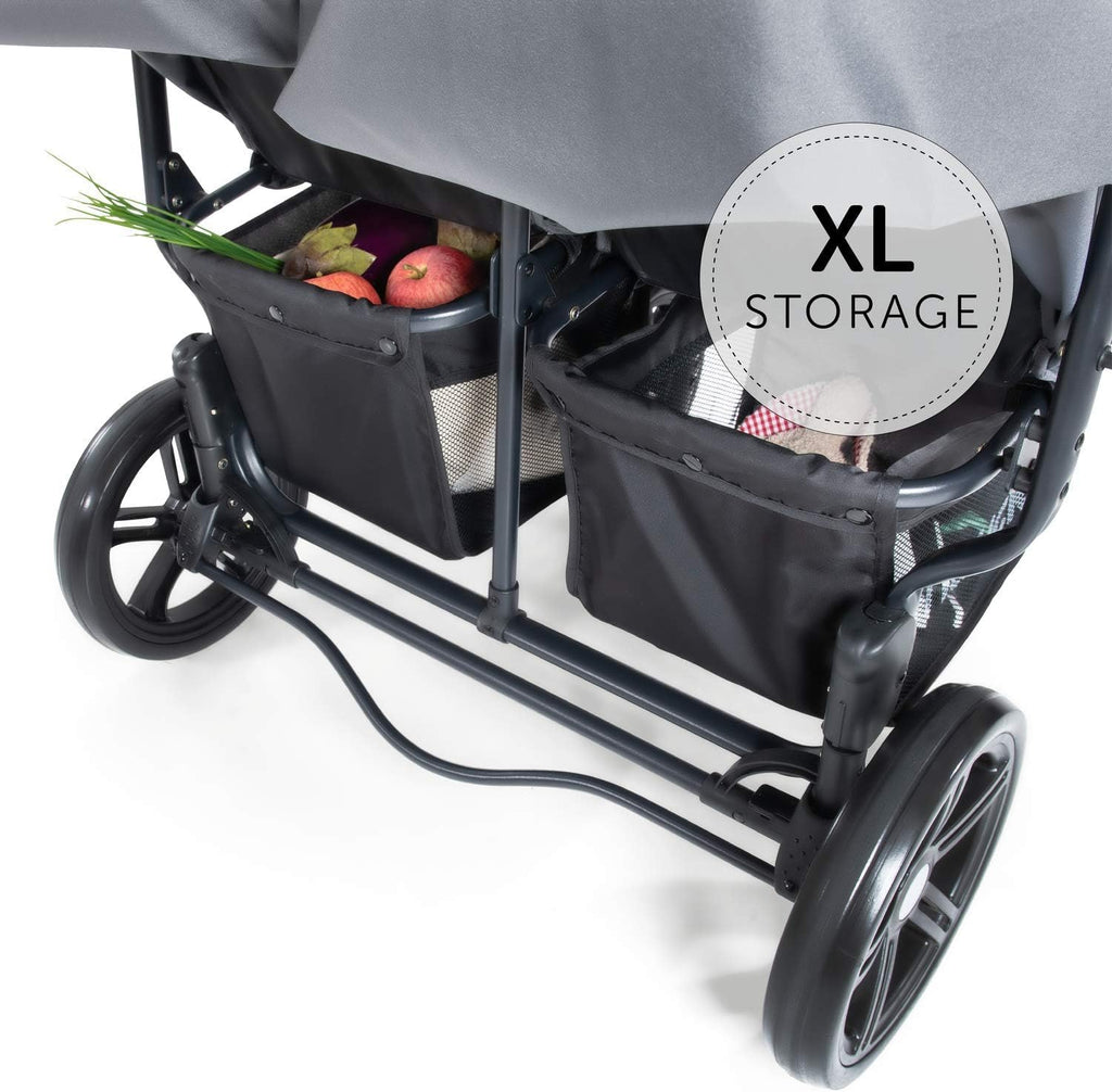 hauck Geschwisterwagen Roadster Duo SLX, Zwillingsbuggy ab Geburt bis 15 kg (ca. 3 Jahren) mit Liegefunktion, XL Korb, Einfach und Klein Zusammenklappbar, Große Räder (Grey/Silver)