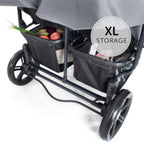 hauck Geschwisterwagen Roadster Duo SLX, Zwillingsbuggy ab Geburt bis 15 kg (ca. 3 Jahren) mit Liegefunktion, XL Korb, Einfach und Klein Zusammenklappbar, Große Räder (Grey/Silver)
