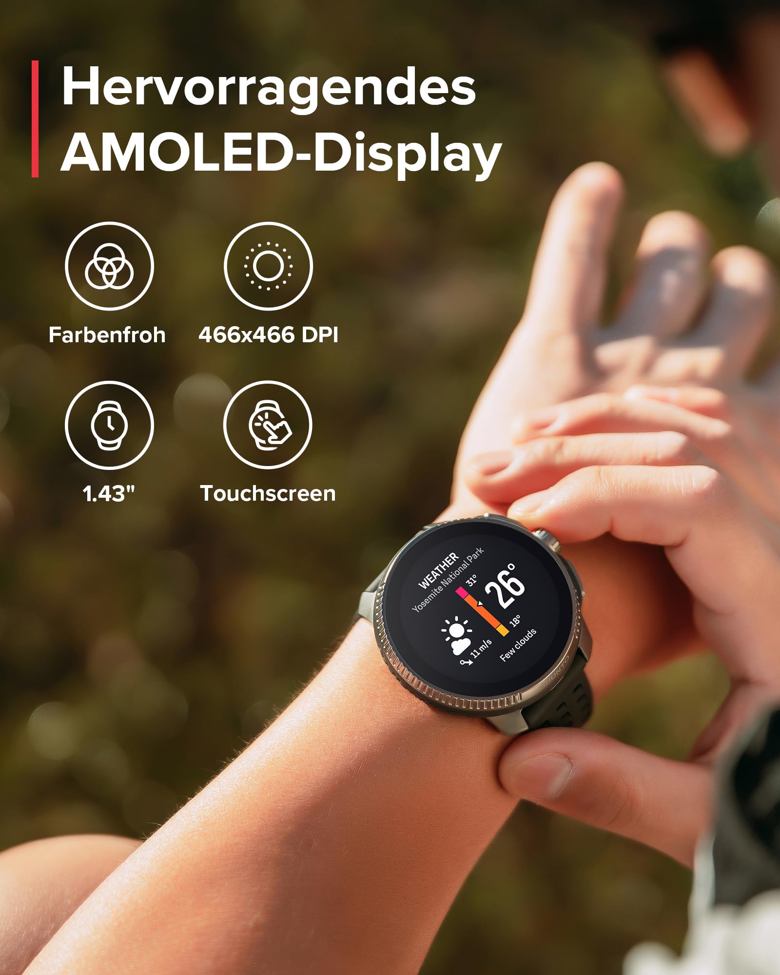 SUUNTO Race Sportuhr - Outdoor Smartwatch, 1,43" Helles AMOLED Display mit Saphirglas, Bequeme Uhrenkrone & Tasten Bedienung, Präzise Zweifrequenz GPS, Lange Akkulaufzeit, 100m Wasserdicht