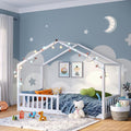 Bellabino Bia Kinderbett 90x200 cm – Bodenbett mit Rausfallschutz & Lattenrost – Hausbett aus Massivholz Kiefer – Montessori Kinder Bett in Weiß für Jungen und Mädchen
