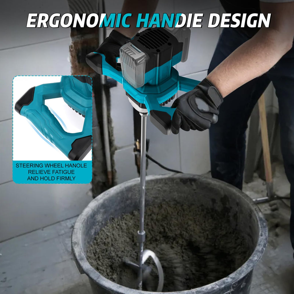 Akku Farbmörtelrührer Kompatibel mit Makita 18V Batterie, 3200W Rührwerk Mörtelrührer Zementrührer mit 2x2600mAh Akkus, 6-Gang, Brushless Farb-Mörtelrührer für Zement, Beton und Farbe