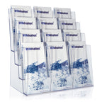 Taymar Prospektständer Tribüne für DIN A4, A5, DIN lang, DL, A6 Flyer, flexibler, transparenter Tischprospektständer als standfester Aufsteller, Flyerständer mit 4 Etagen, optional als Wand-Prospekthalter