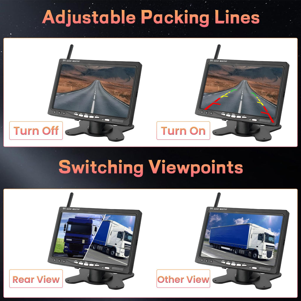 Hikity Rückfahrkamera Kabellos 7" Camper-Set mit 2 Geteilte Rück Kamera mit Nachtsicht IP67 Wasserdicht+Videoaufzeichnung für LKW, Anhänger Bus PKW Wohnmobile Vans 12V-24V