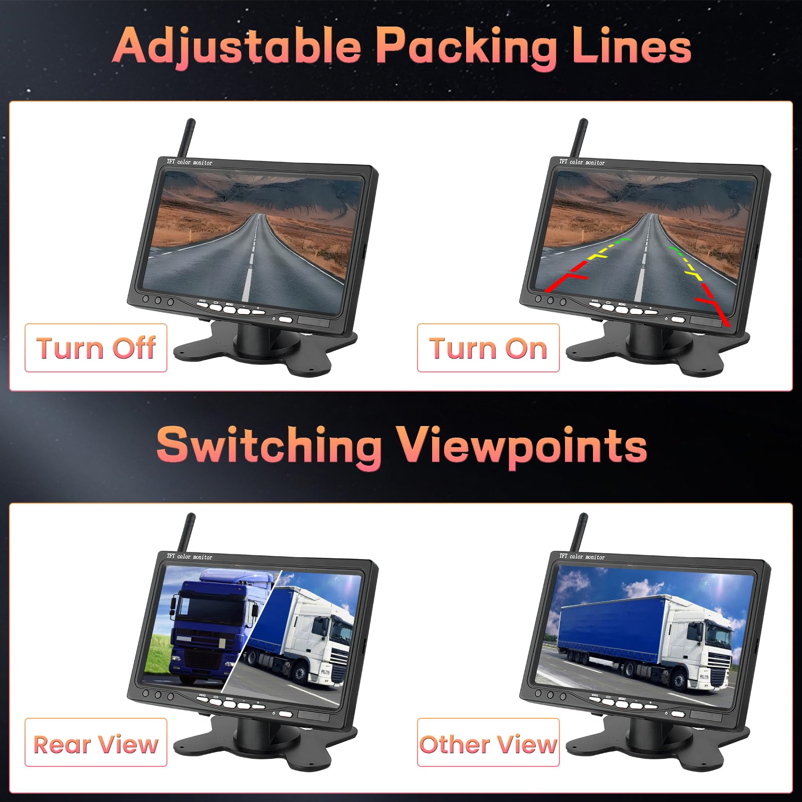 Hikity Rückfahrkamera Kabellos 7" Camper-Set mit 2 Geteilte Rück Kamera mit Nachtsicht IP67 Wasserdicht+Videoaufzeichnung für LKW, Anhänger Bus PKW Wohnmobile Vans 12V-24V