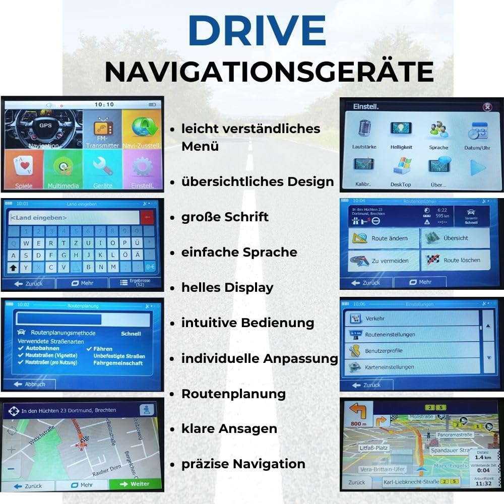 GABITECH 7 Zoll GPS Navigationsgerät Drive 7.0 Navi für LKW, PKW, Wohnmobil, lebenslange Updates