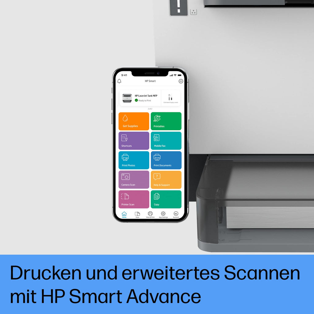 HP LaserJet Tank MFP 1604w Multifunktions-Laserdrucker (Drucker, Scanner, Kopierer) mit Dual-Band-Wi-Fi, BTLE, inklusive Original Toner für bis zu 5000 Seiten, 22 Seiten/Min, 600x600 DPI, weiß