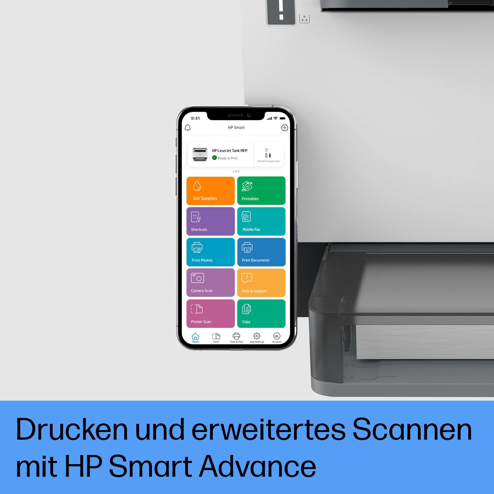 HP LaserJet Tank MFP 1604w Multifunktions-Laserdrucker (Drucker, Scanner, Kopierer) mit Dual-Band-Wi-Fi, BTLE, inklusive Original Toner für bis zu 5000 Seiten, 22 Seiten/Min, 600x600 DPI, weiß
