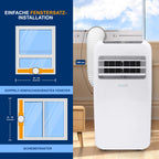 SereneLife Klimaanlage mobil 4-in-1: Luftkühler, Ventilator, Luftentfeuchter + Heizung – Tragbares Klimagerät mit Abluftschlauch, Fernbedienung & Kit für Räume bis 42 m² – Fenster-Montage 9,000 BTU