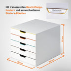 Durable Schubladenbox A4 (Varicolor Mix) 5 Fächer, mit Etiketten zur Beschriftung, mehrfarbig, 762527