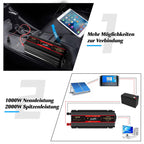 Seamuing 2000W Wechselrichter DC 12V auf AC 230V Spannungswandler 1 AC Steckdose & 2 USB Port Stromwandler mit Alligatorclip Zigarettenanzünder Stecker Power Inverter für Auto KFZ Wohnwagen LKW