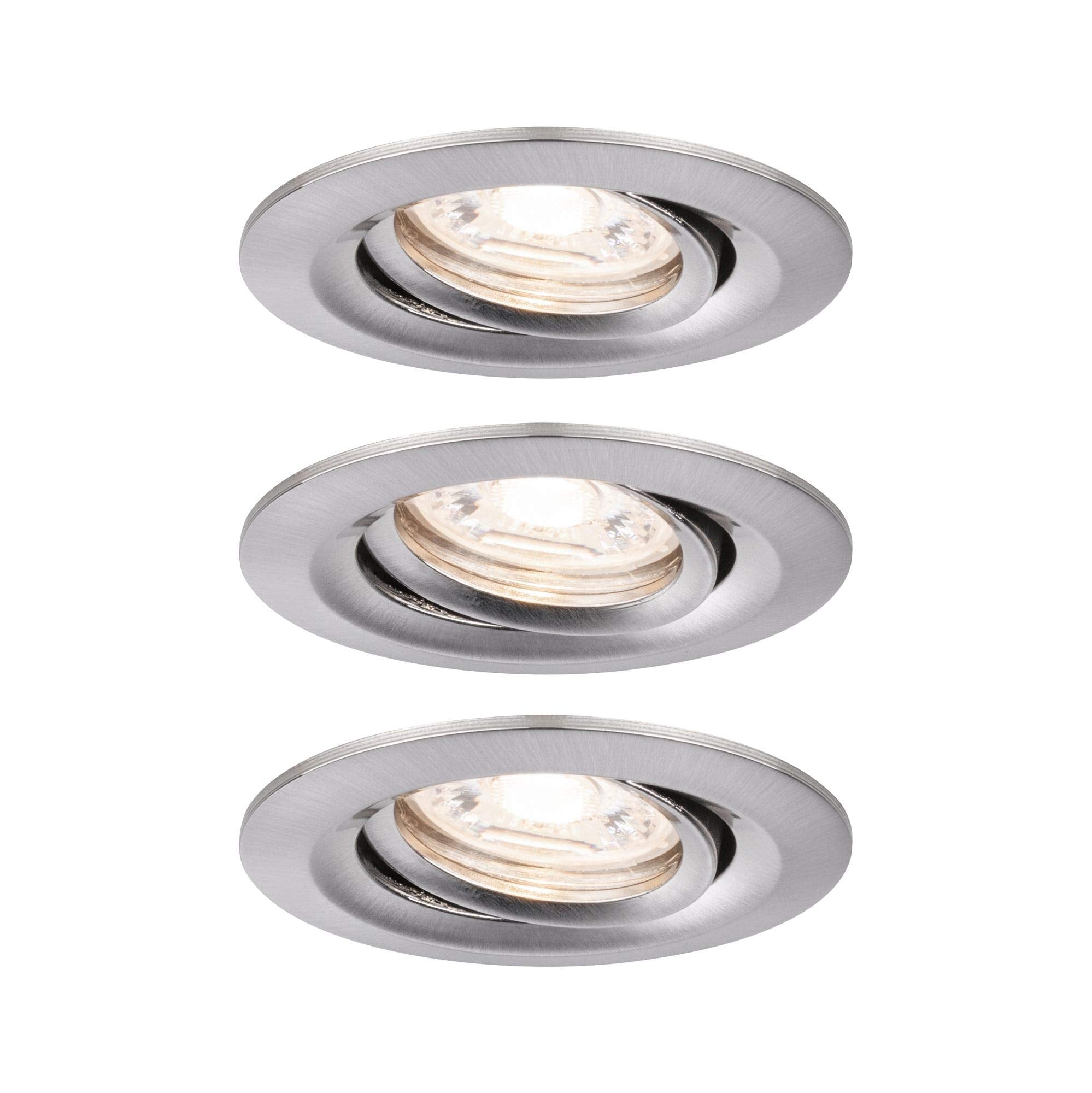 Paulmann 92973 Nova Mini Plus LED Einbauleuchte Coin 3er Set rund schwenkbar 3x4,2W EasyDim dimmbar Eisen gebürstet Aluminium Warmweiß 2700K, 126 W