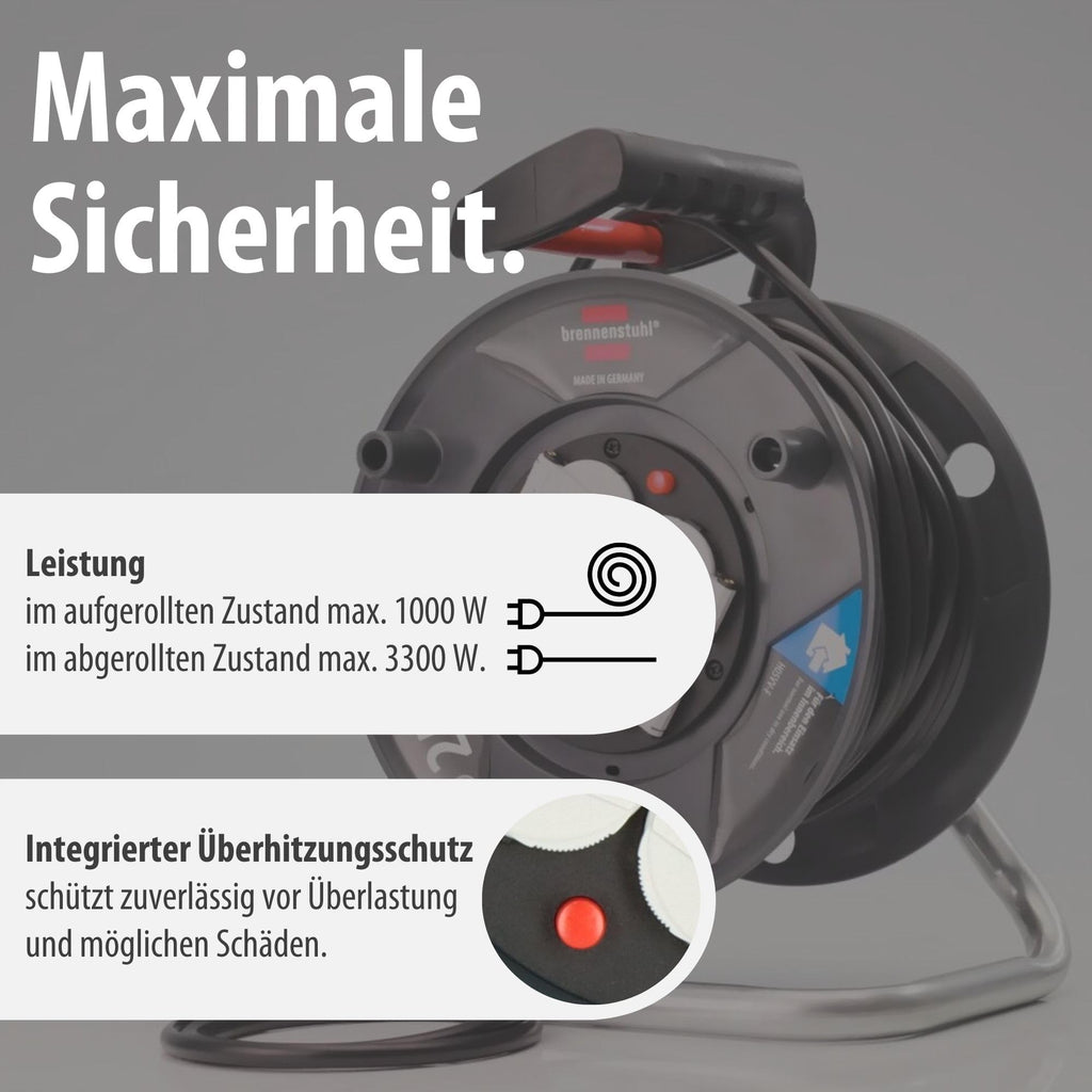 Brennenstuhl Garant V2 Kabeltrommel 25m Kabel (Made in Germany, 4 Schutzkontakt-Steckdosen, Überhitzungsschutz, Trommelkörper aus Spezialkunststoff)