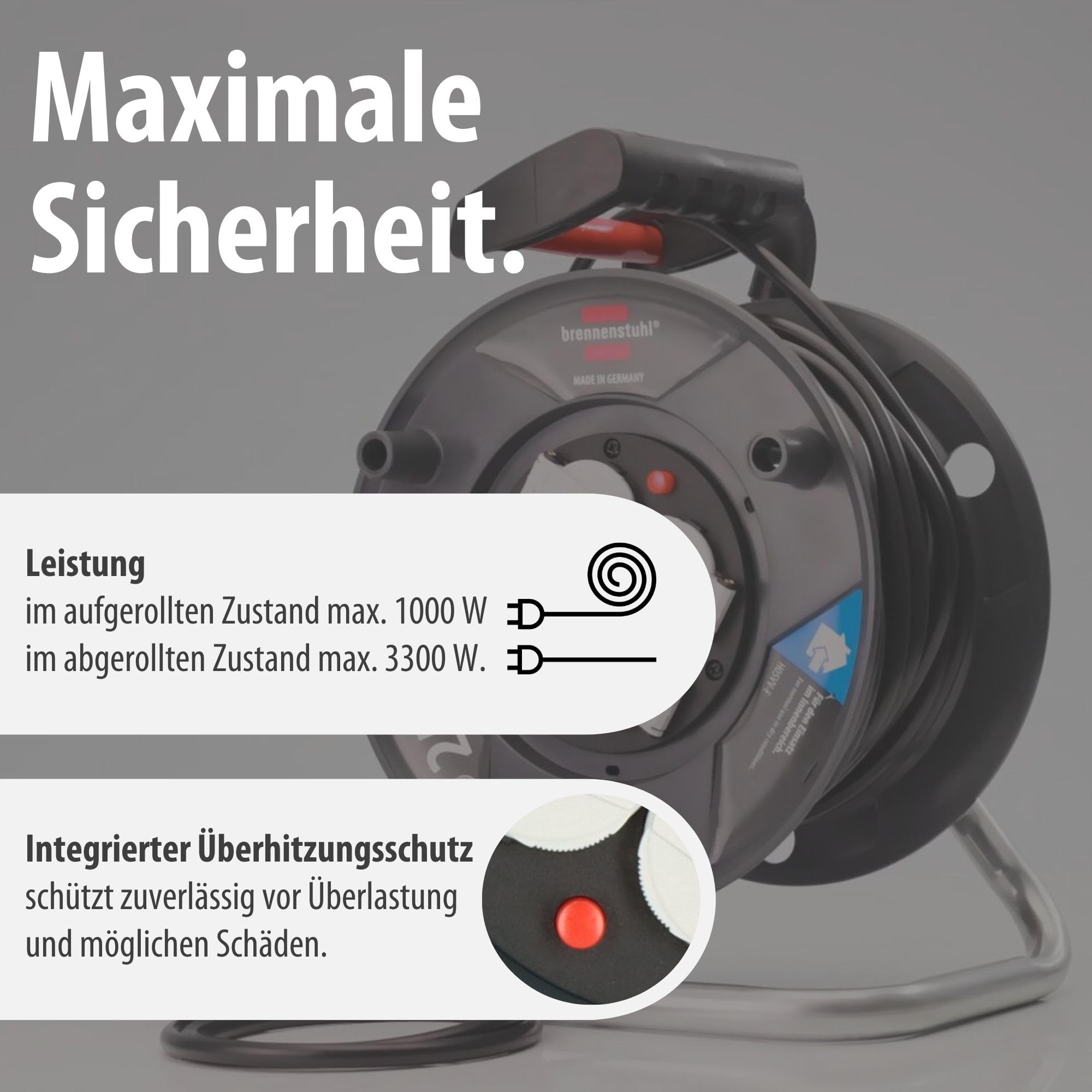 Brennenstuhl Garant V2 Kabeltrommel 25m Kabel (Made in Germany, 4 Schutzkontakt-Steckdosen, Überhitzungsschutz, Trommelkörper aus Spezialkunststoff)