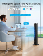 GoveeLife Intelligente leiser Turmventilator, 75° Oszillierende Ventilatoren mit App- und Sprachfernbedienung, 6.3m/s Geschwindigkeit 8 Geschwindigstufen 5 Modi 24 Std-Timer, mit Kühlung