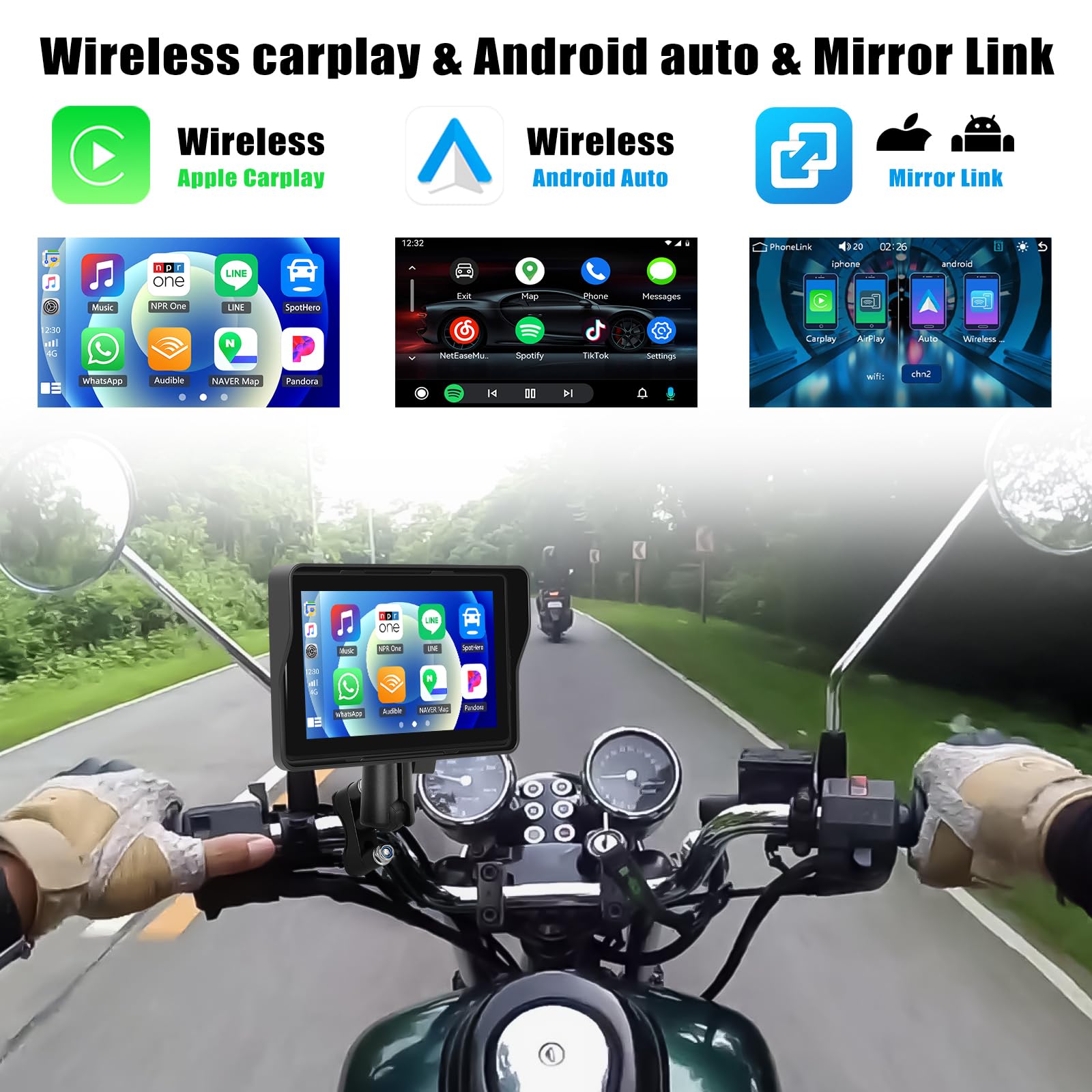 CAMECHO [2025 Carplay Motorrad Dash Navi Display für Moto, 5 Zoll HD-Touchscreen Wasserdicht Motorcycle Navigationsgeräte mit Wireless Carplay Android Auto Bluetooth GPS FM EQ Ton
