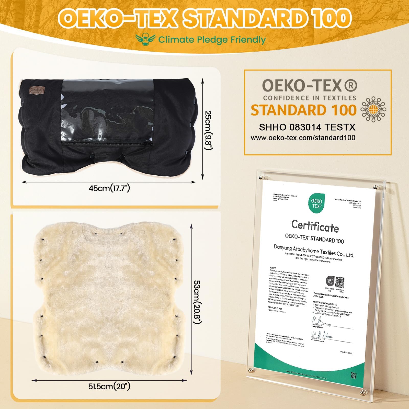 Orzbow Kinderwagen Handwärmer, Warm Handwärmer Kinderwagen mit Lammfellimitat, Stabil Handmuff für Kinderwagen mit Handyfach, Wetterfester Stoff, Komfortabel, Handschuhe Kinderwagen im Winter, Schwarz